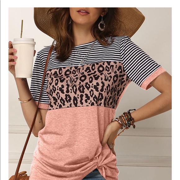 Leopard print/ striped tee - Picture 4 of 5